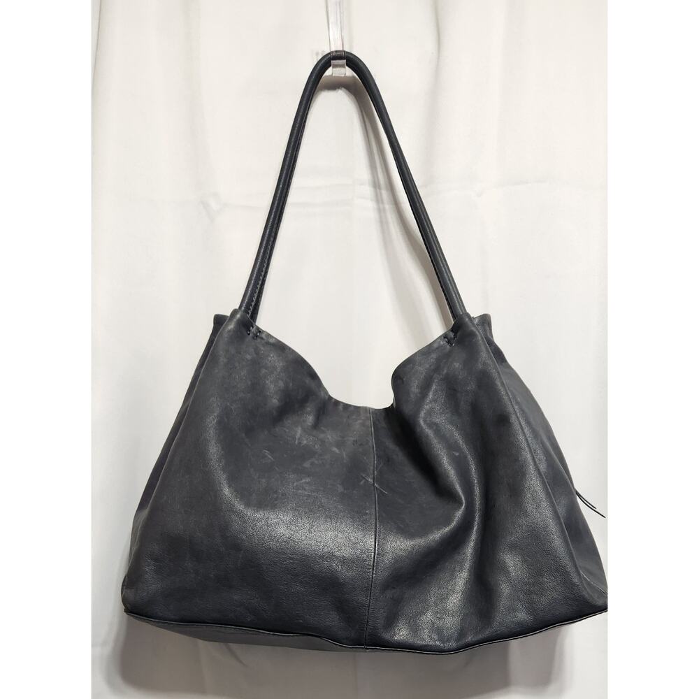 HOBO Charcoal Gray Leather Slouchy Shoulder Bag Tote Oversized Clean Interior - Picture 2 of 7
